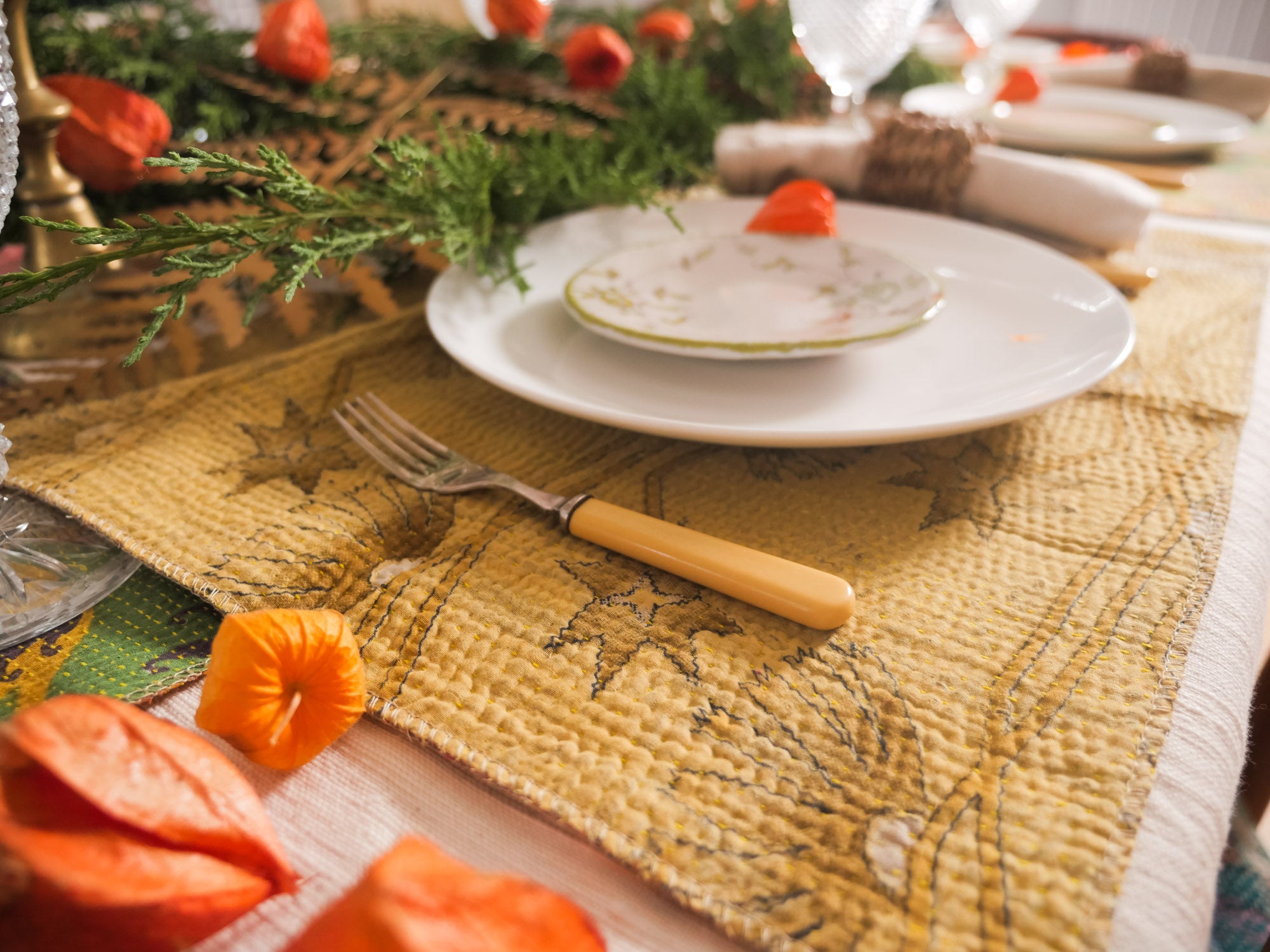 Kantha Set de Table Ochre Star Kantha Set de Table Ochre Star