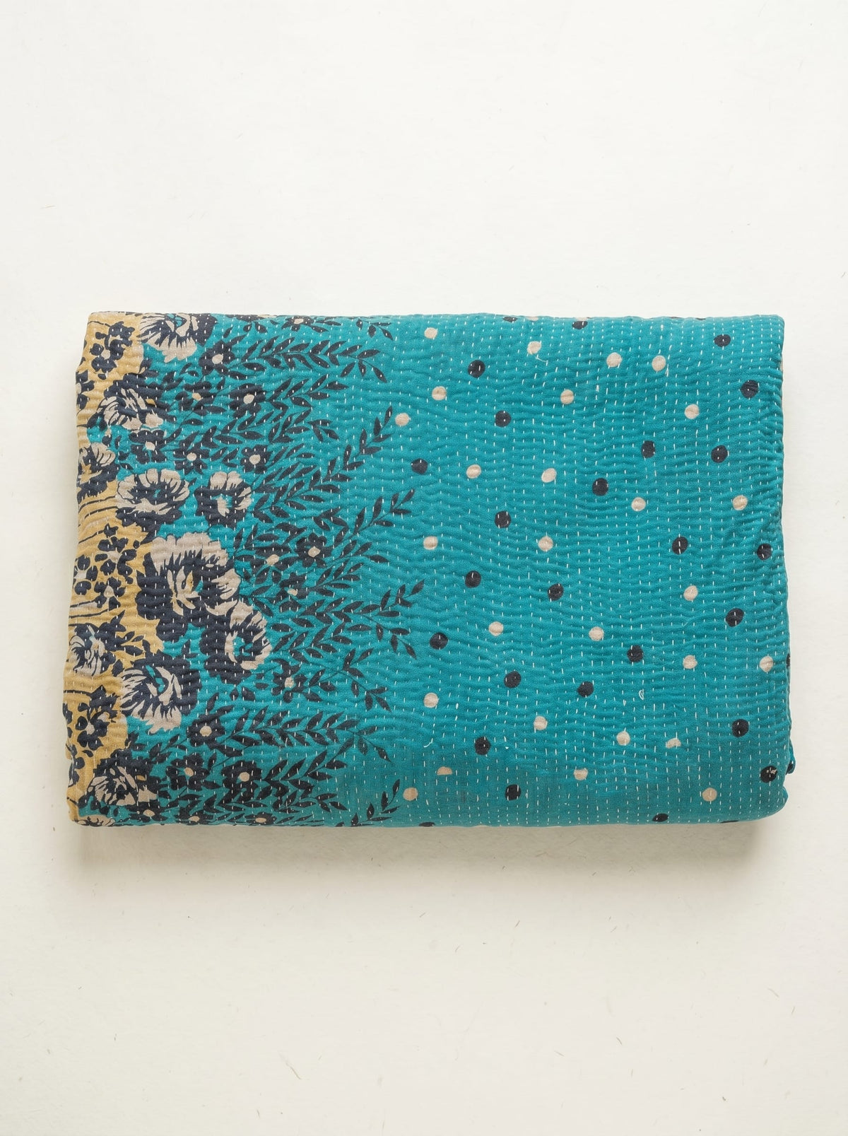Couvre-lit Kantha Vintage en Coton Recyclé: Turquoise Blue Daisy