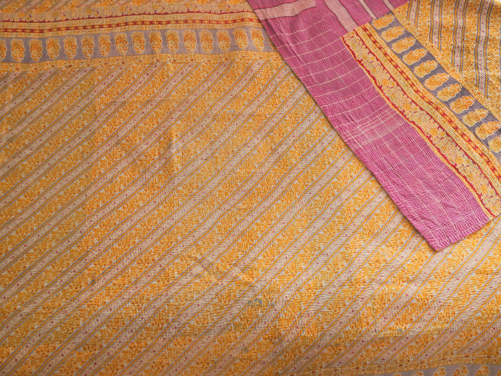 Couvre-lit Kantha Vintage en Coton Recyclé: Violet Cottage