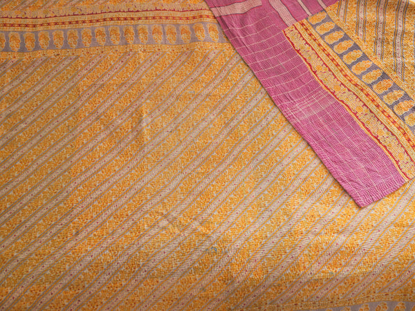 Couvre-lit Kantha Vintage en Coton Recyclé: Violet Cottage