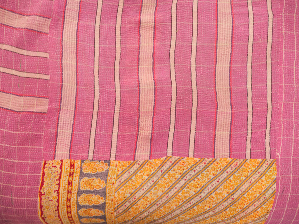 Couvre-lit Kantha Vintage en Coton Recyclé: Violet Cottage