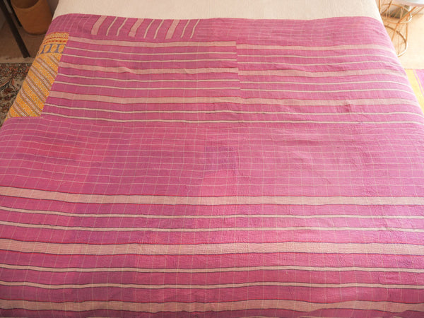 Couvre-lit Kantha Vintage en Coton Recyclé: Violet Cottage