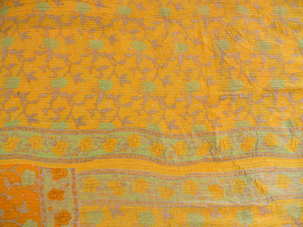Couvre-lit Kantha Vintage en Coton Recyclé: Yellow Rose