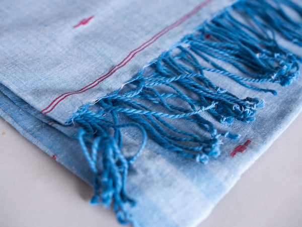 Chale Dupatta Oiseau Bleu, Tissé Main, Coton Doux et Fin 
