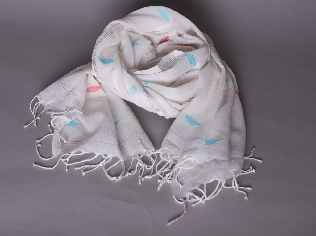 Chale Dupatta Oiseau Bleu, Tissé Main, Coton Doux et Fin 