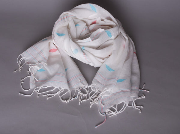 Chale Dupatta Oiseau Bleu, Tissé Main, Coton Doux et Fin 