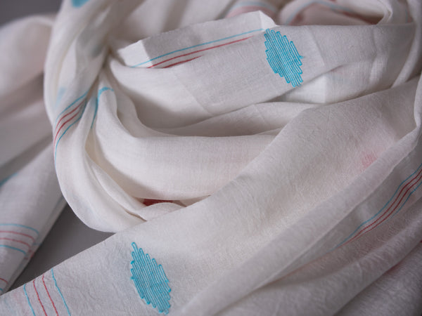 Chale Dupatta Oiseau Bleu, Tissé Main, Coton Doux et Fin 