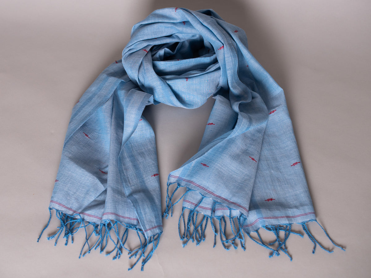 Chale Dupatta Oiseau Bleu, Tissé Main, Coton Doux et Fin  Image principale du produit