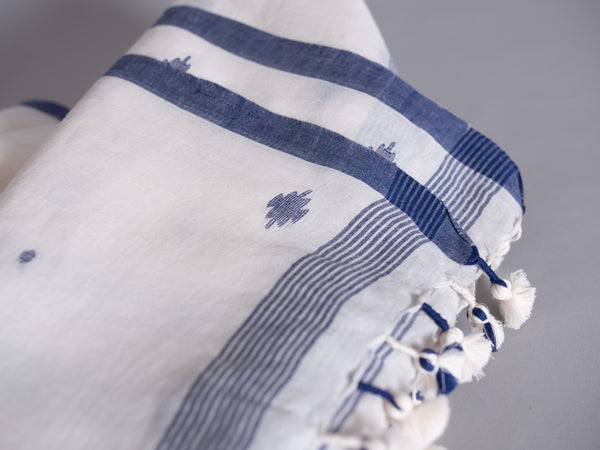Chale Dupatta Oiseau Bleu, Tissé Main, Coton Doux et Fin 