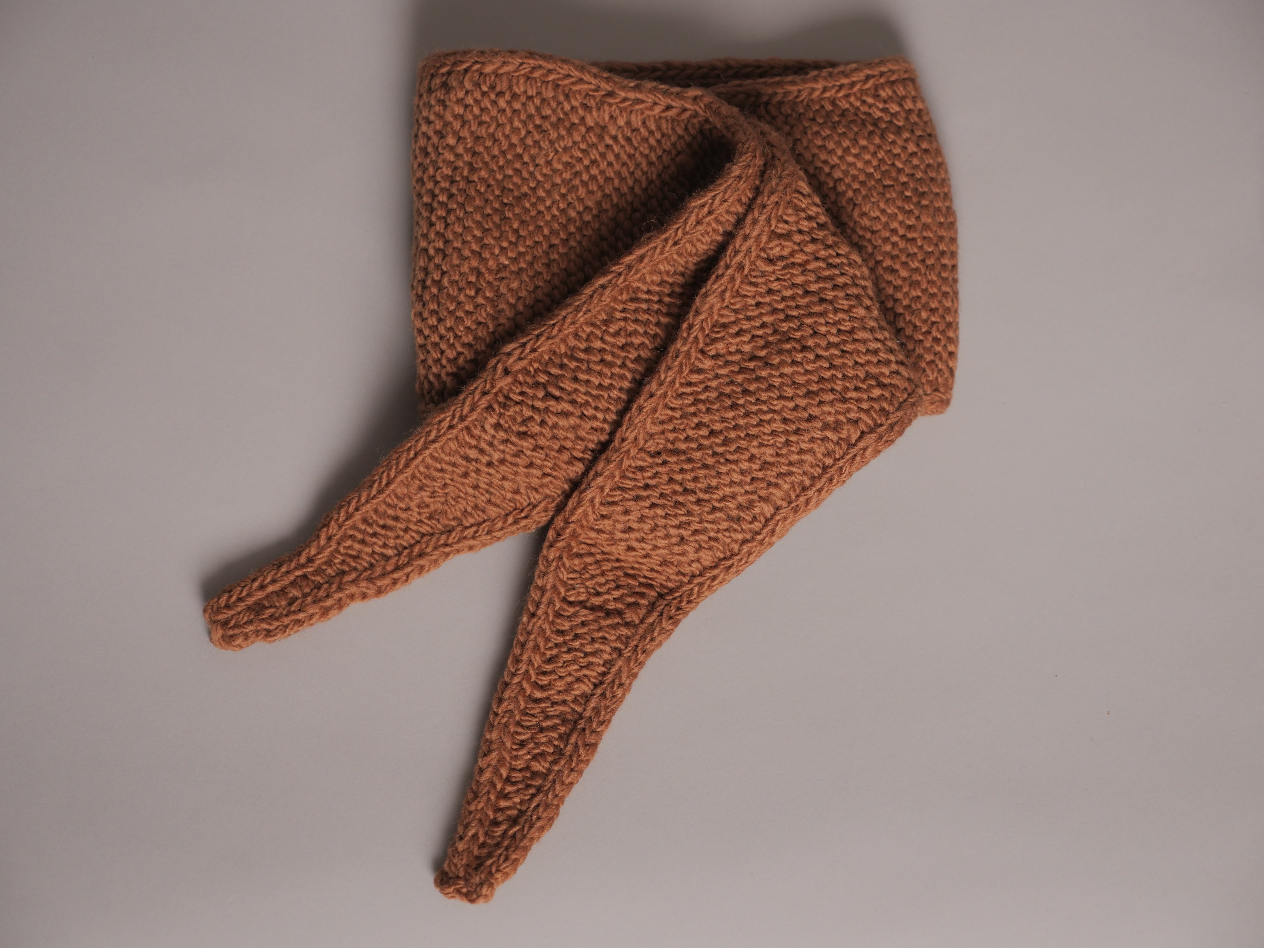 Handcrafted hand-knitted tie scarf. Chestnut Marl. Secondary image