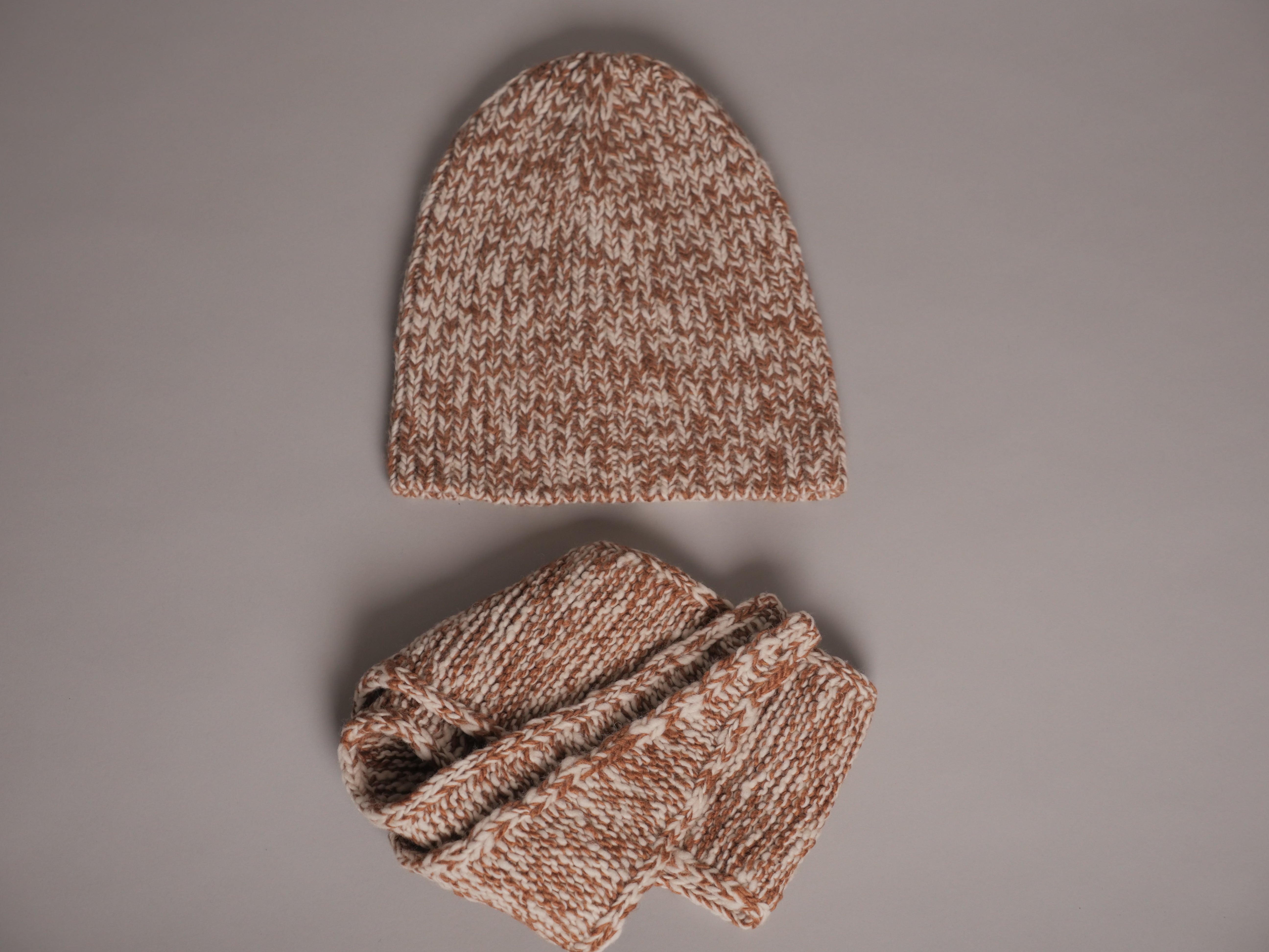 Handcrafted hand-knitted tie scarf. Chestnut Mix Marl. Secondary image