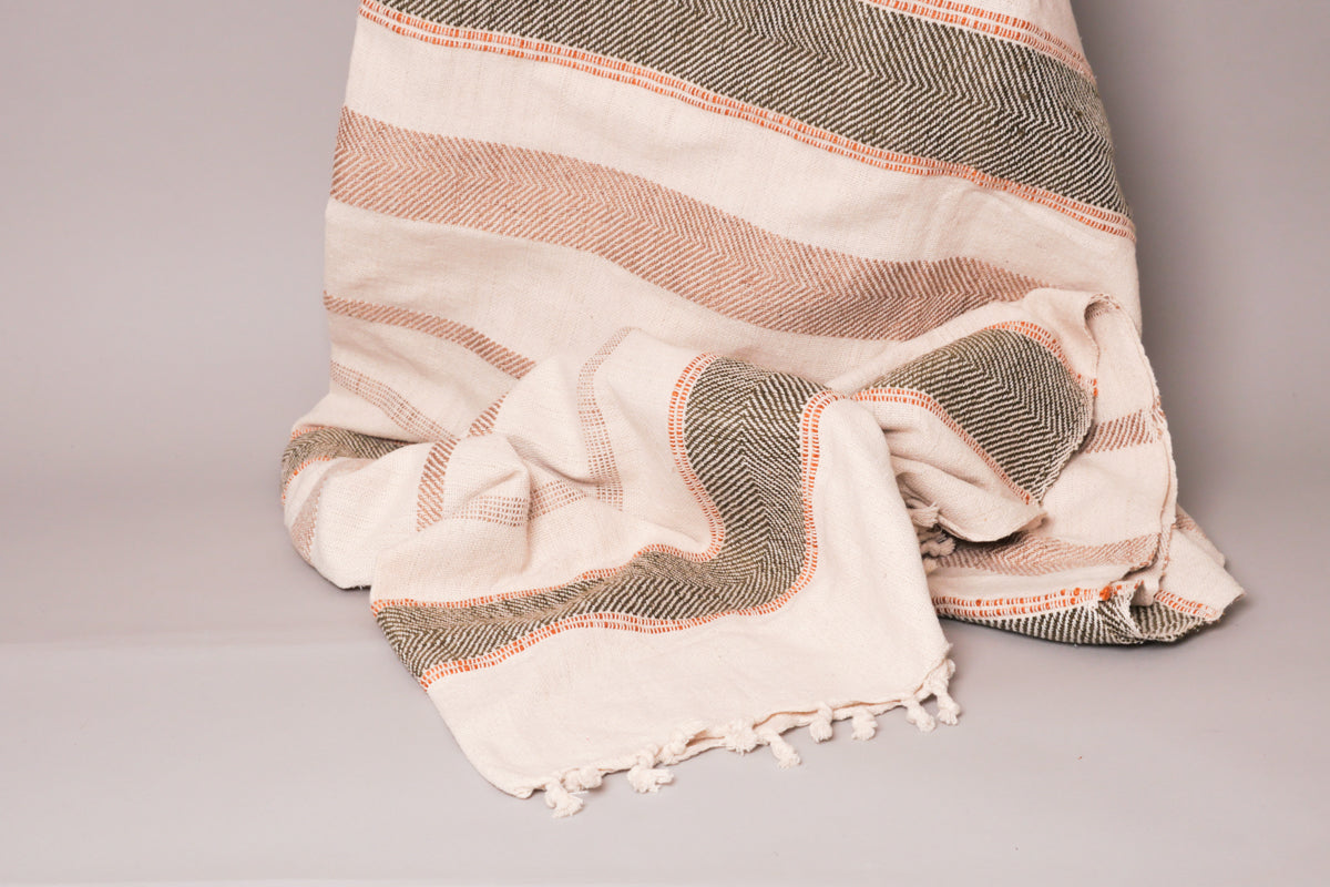 Kaki stripe khadi, tissé main Image principale du produit