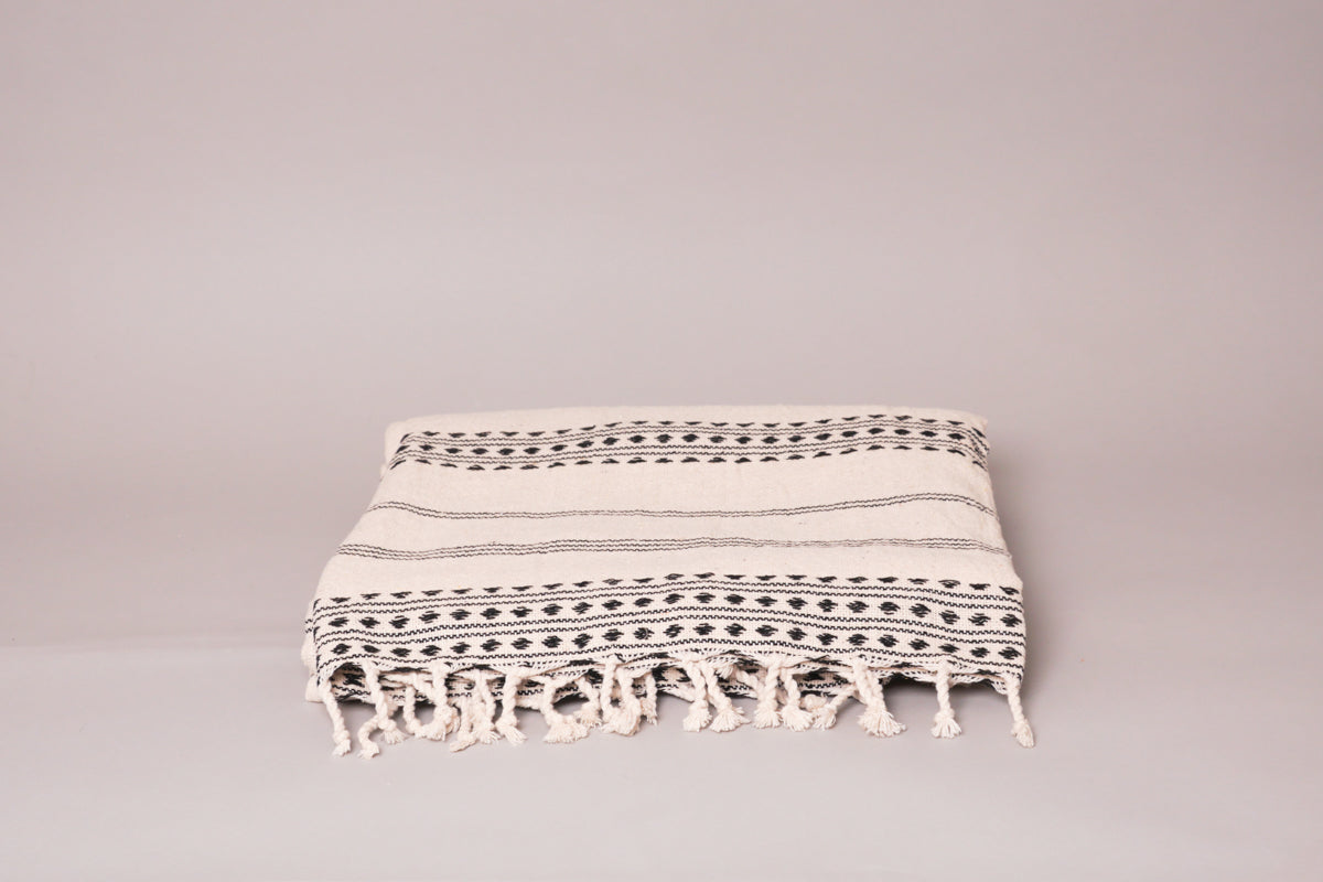 Plaid tisse main en noir et ecru