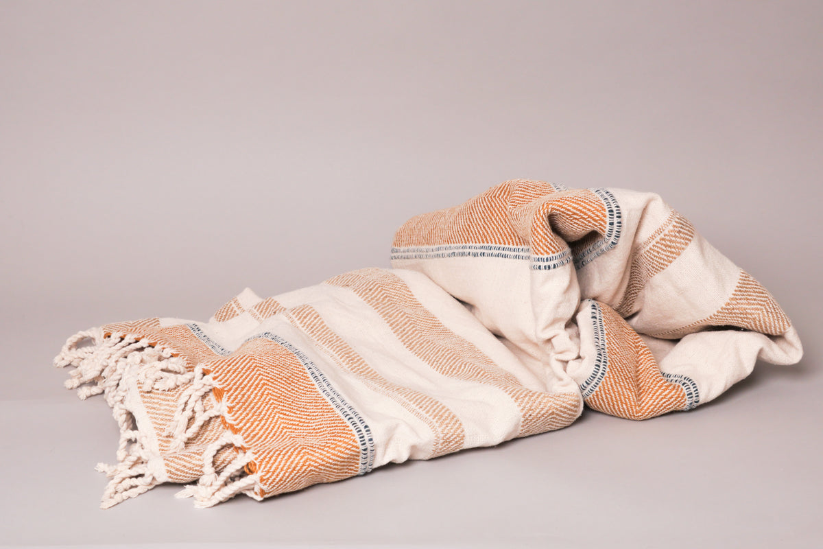 Ochre stripe khadi, tissé main Image principale du produit
