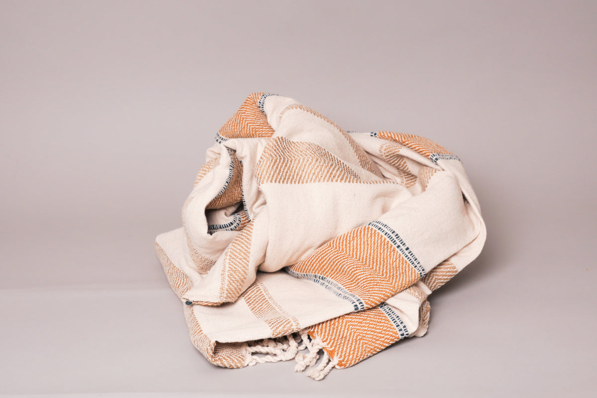 Plaid Coton Ochre Stripes, Tissées Main Image secondaire du produit