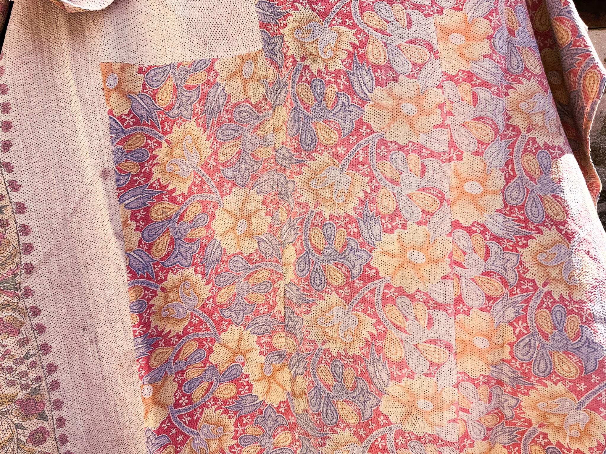 Plaid en coton vintage kantha
