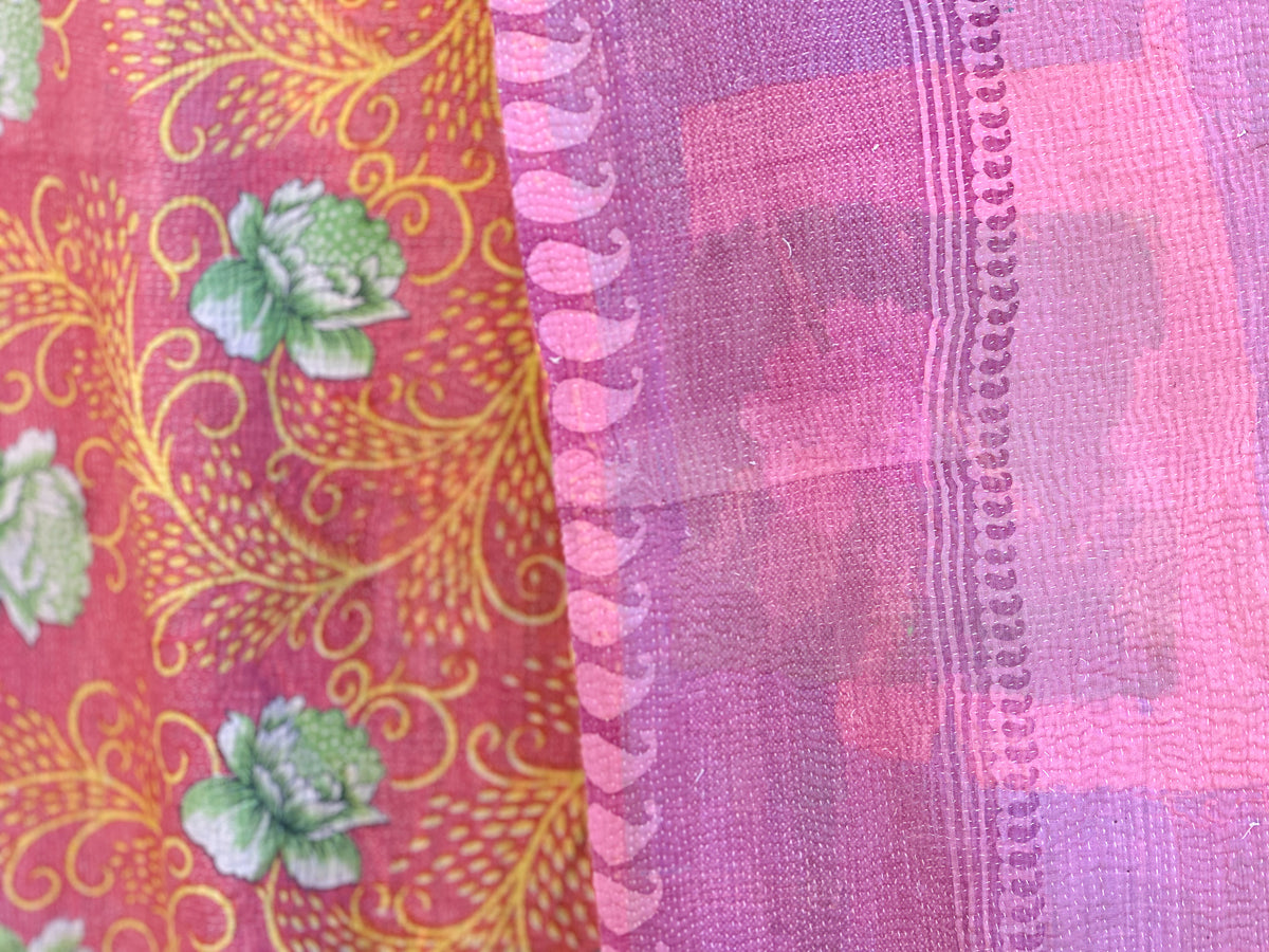 Couvre-lit Kantha Vintage en Coton Recyclé  No.16 "Peony"