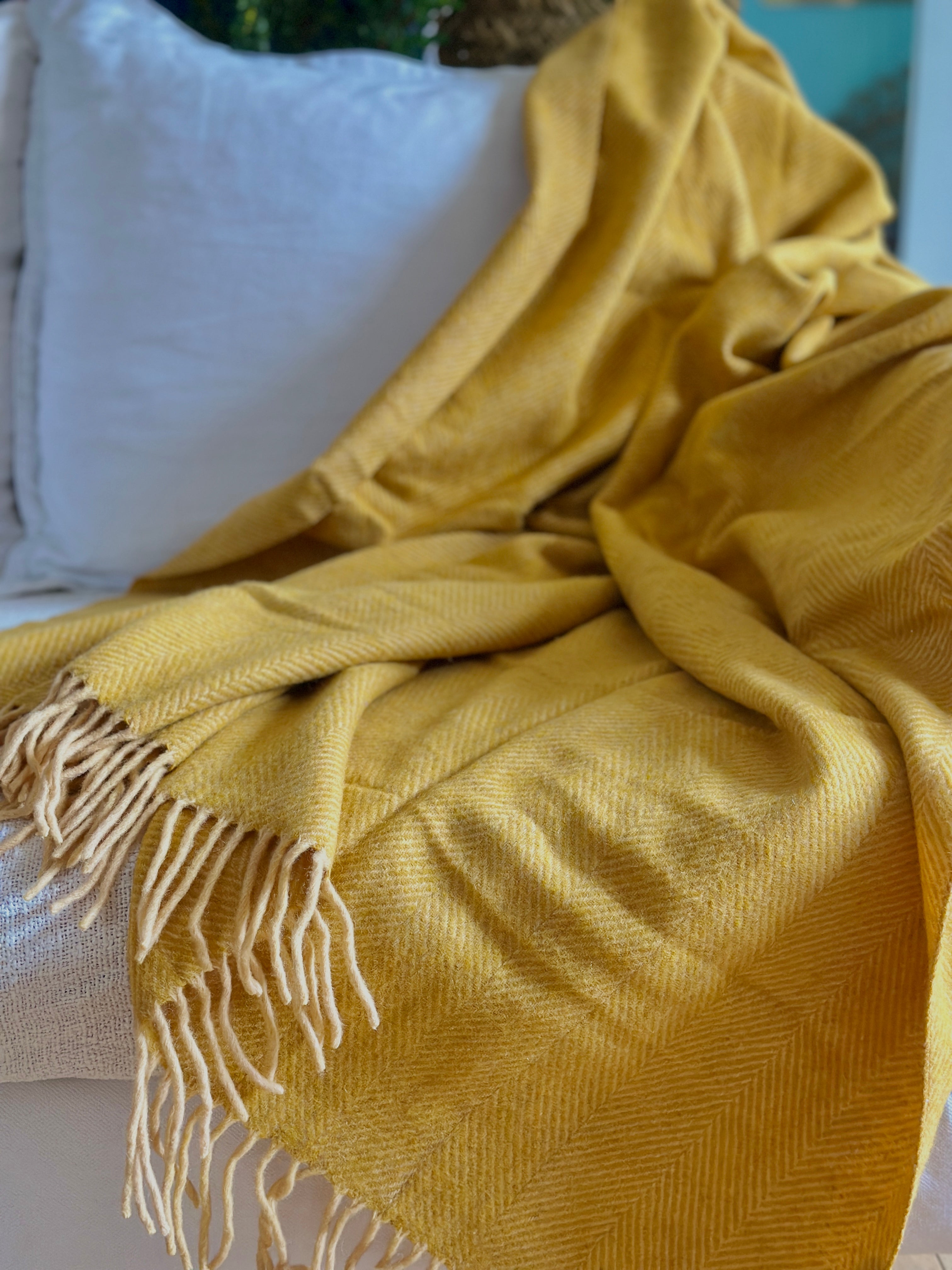 NEW Plaid en 100% Laine Tissé à la Main : Jaune Image secondaire du produit