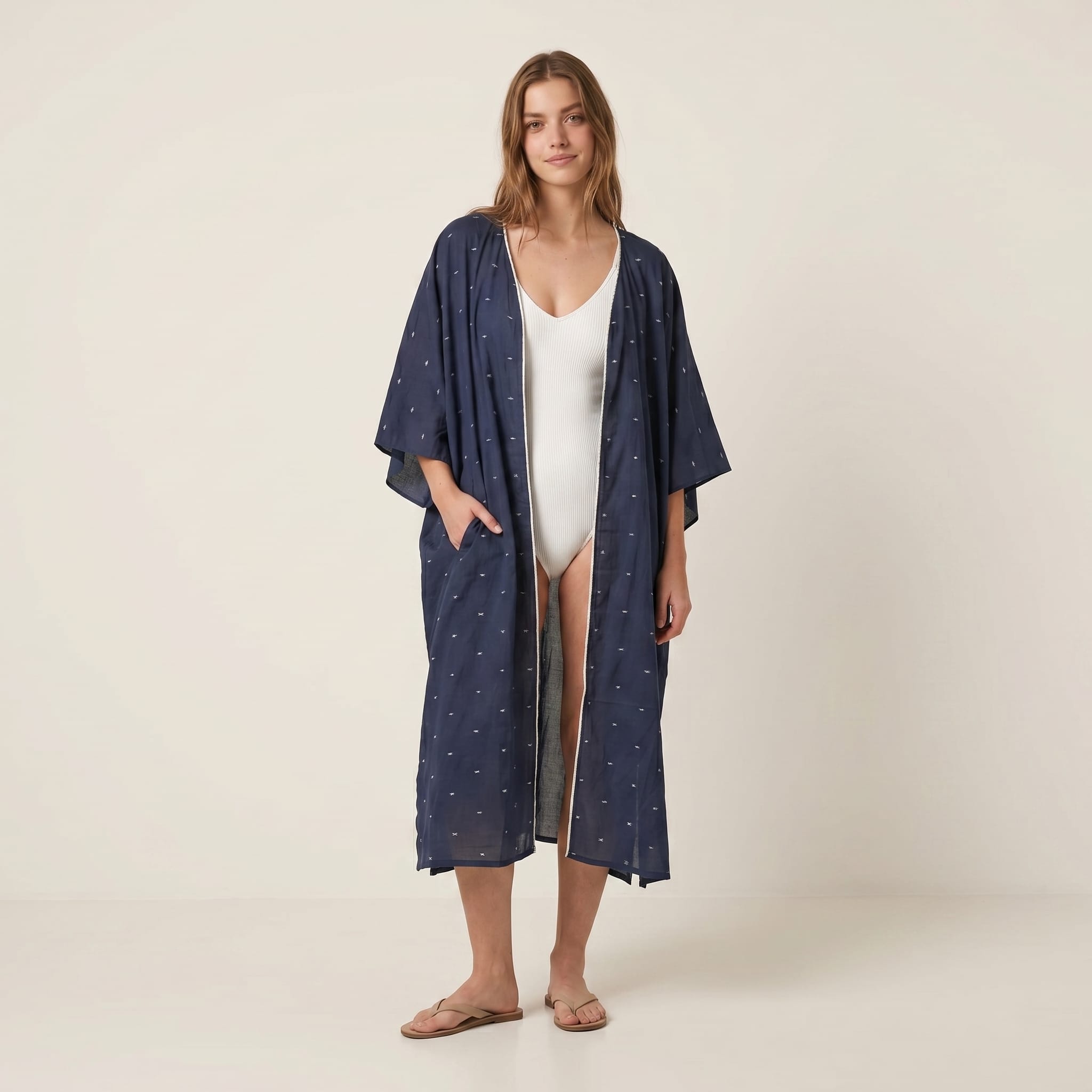Robe en coton jamdani tissé main