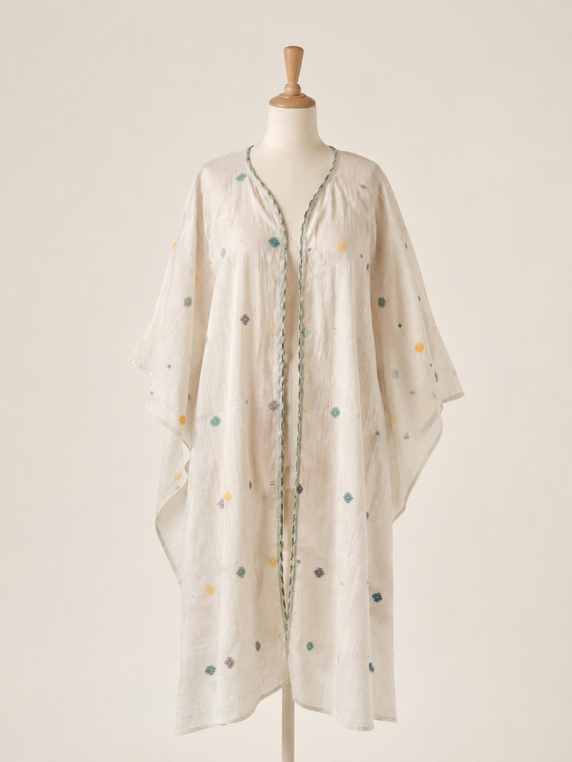 Jamdani Robe Écru, Tissé Main, Jolly