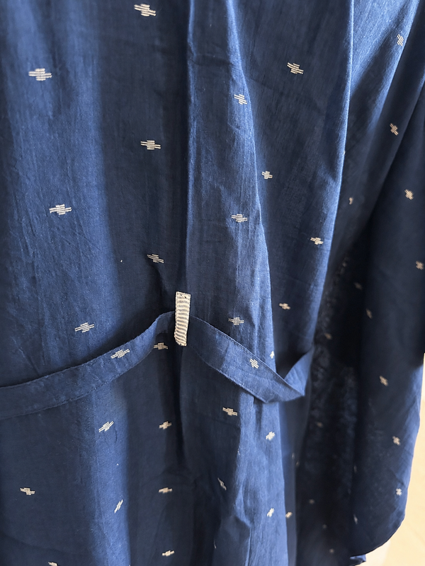 Jamdani Robe Bleu Marine, Tissé Main, Minuit