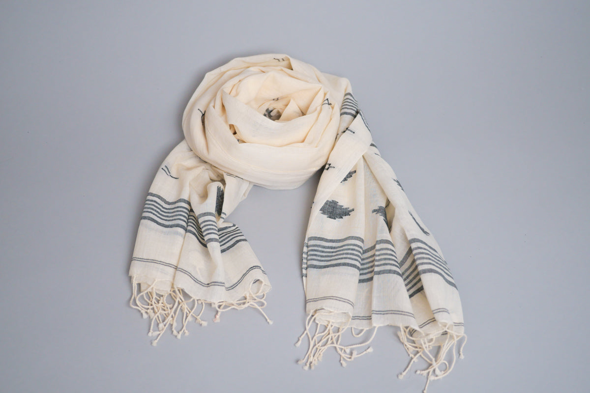 Echarpe ou Chale, Coton Doux et Fin, Tissé Main