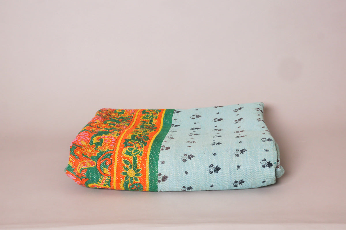 Kantha sari couvre lit Paisley Park , multi couleur coton