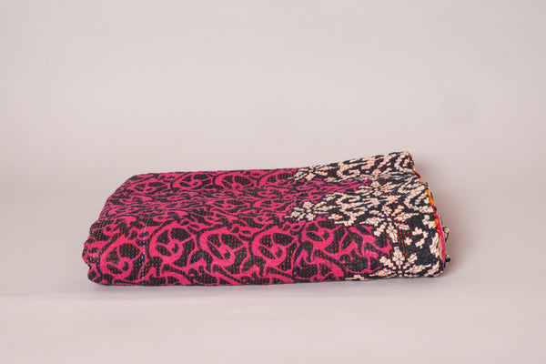 Kantha sari couvre-lit Saffron Hibiscus
