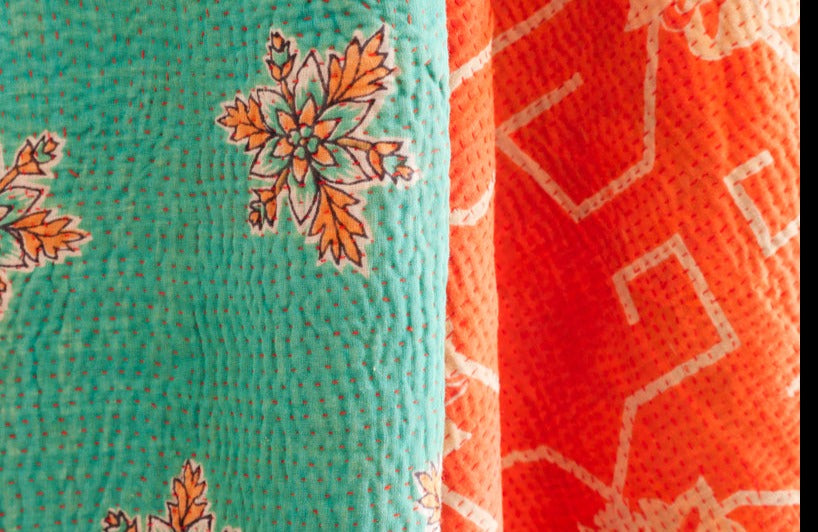 Kantha sari couvre lit Nitella & Coral