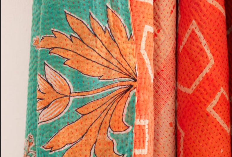 Kantha sari couvre lit Nitella & Coral