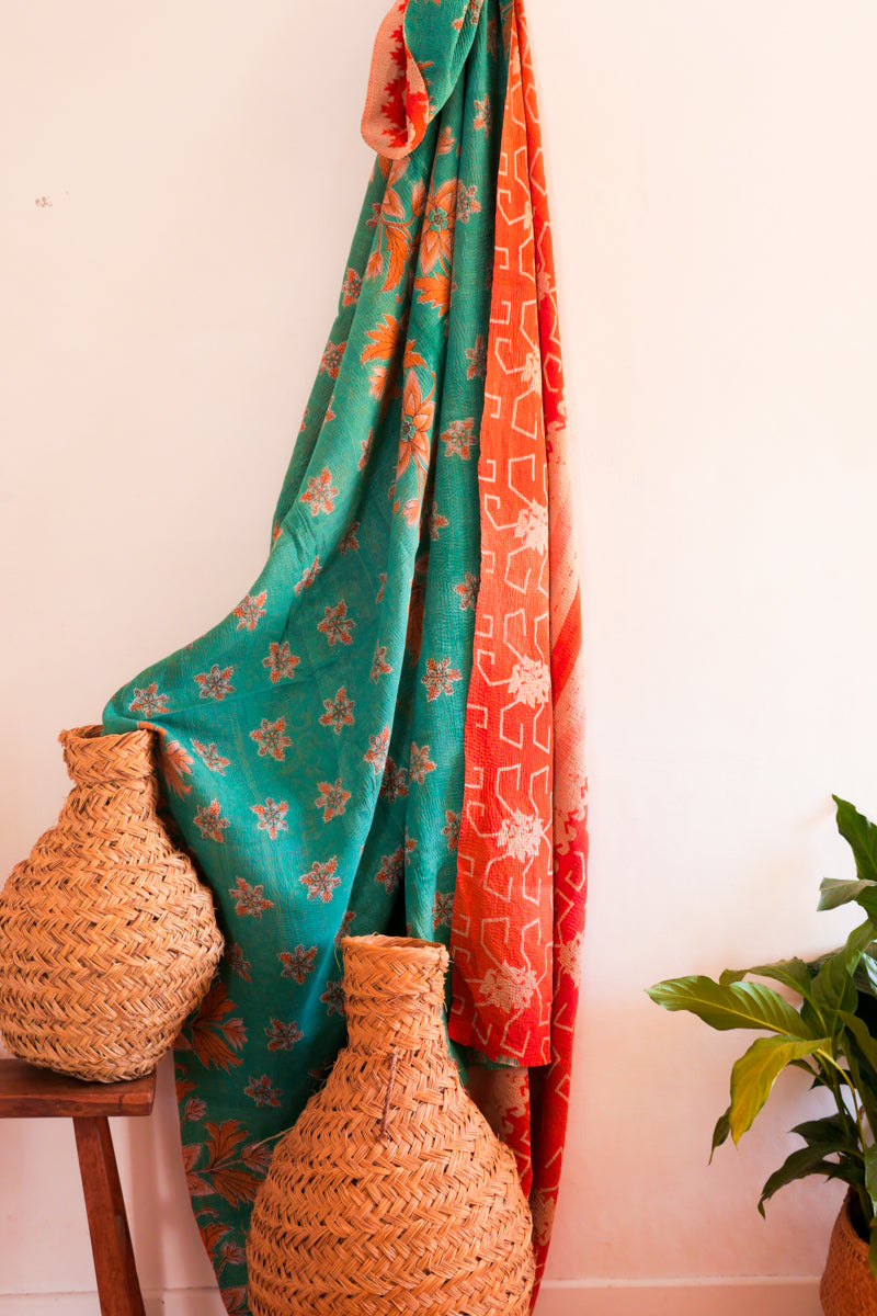Kantha sari couvre lit Nitella & Coral