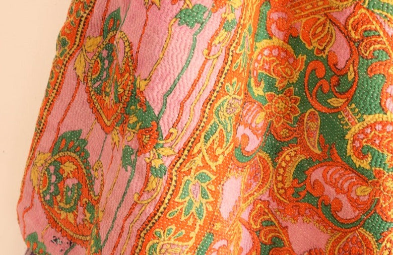 Kantha sari couvre lit Paisley Park , multi couleur coton