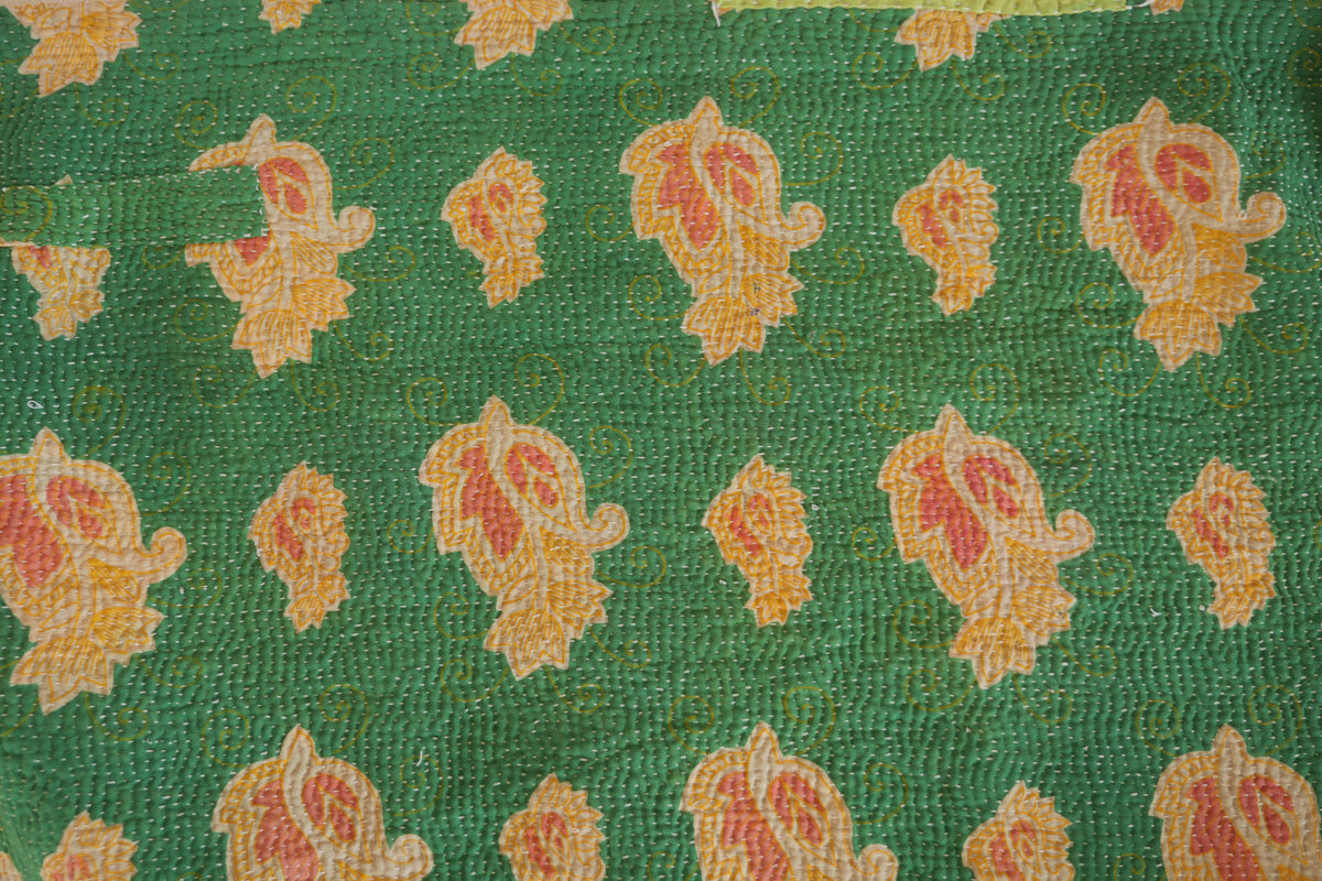 Vintage Kantha couvre lit vert printemps