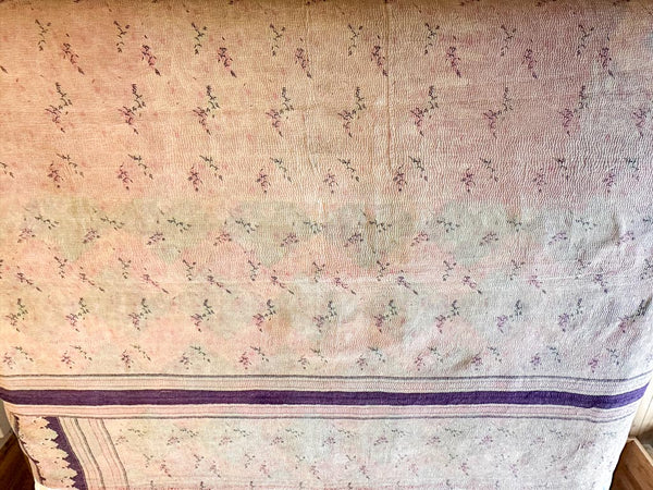 Couvre-lit Kantha Vintage en Coton Recyclé: Pink Garden Party