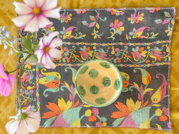 Lot de 2 Sets Table Vintage Kantha, Carnival Flowers