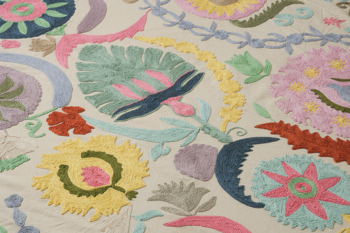 Textile Mochi Suzani brodé main en coton 150 x 230 cm