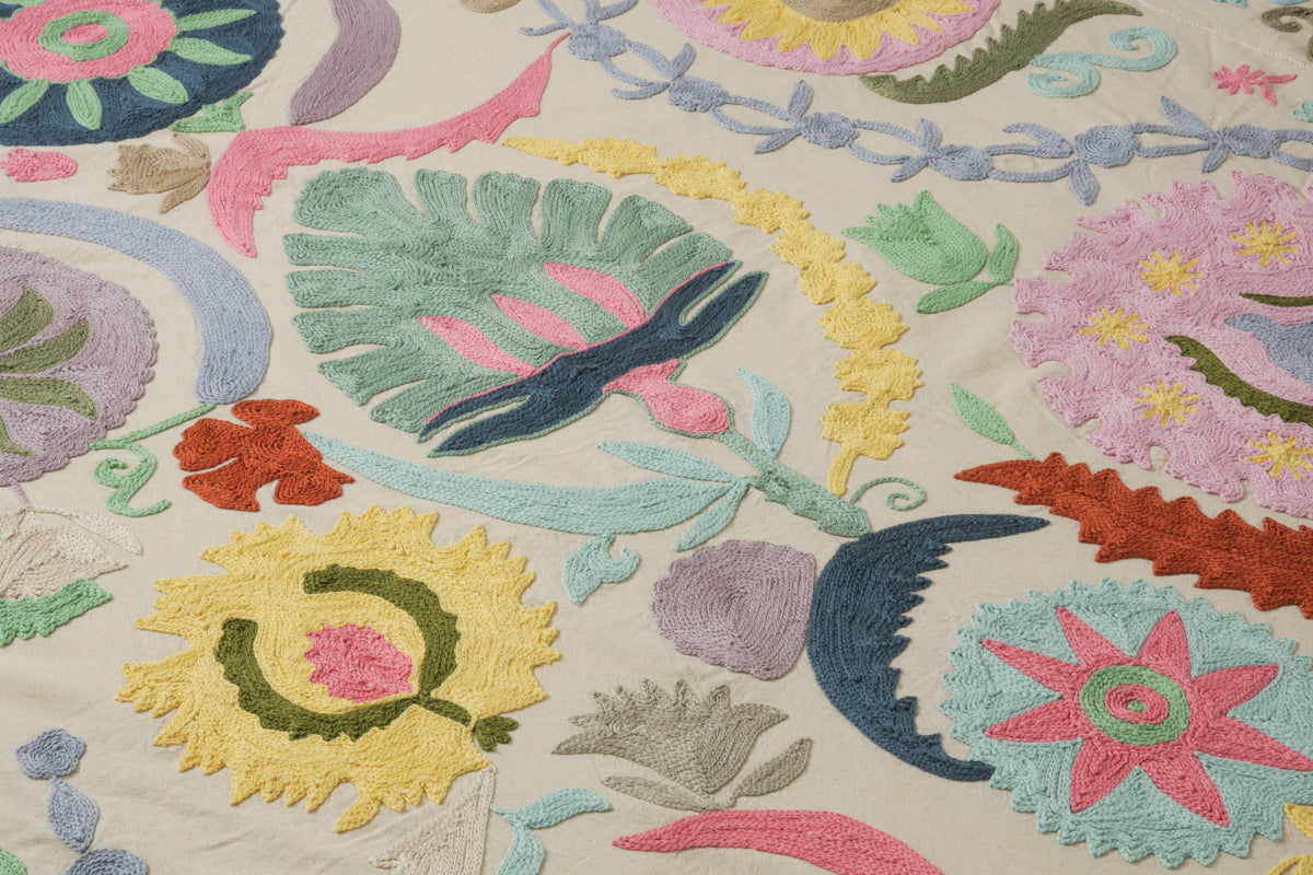 Textile Mochi Suzani brodé main en coton 150 x 230 cm