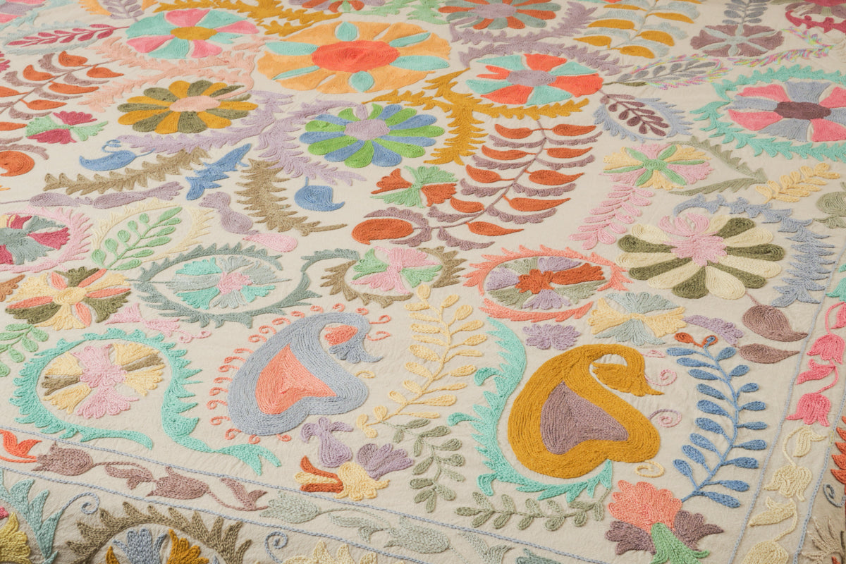 Grande couverture mochi, brodé main en coton  225x275cm
