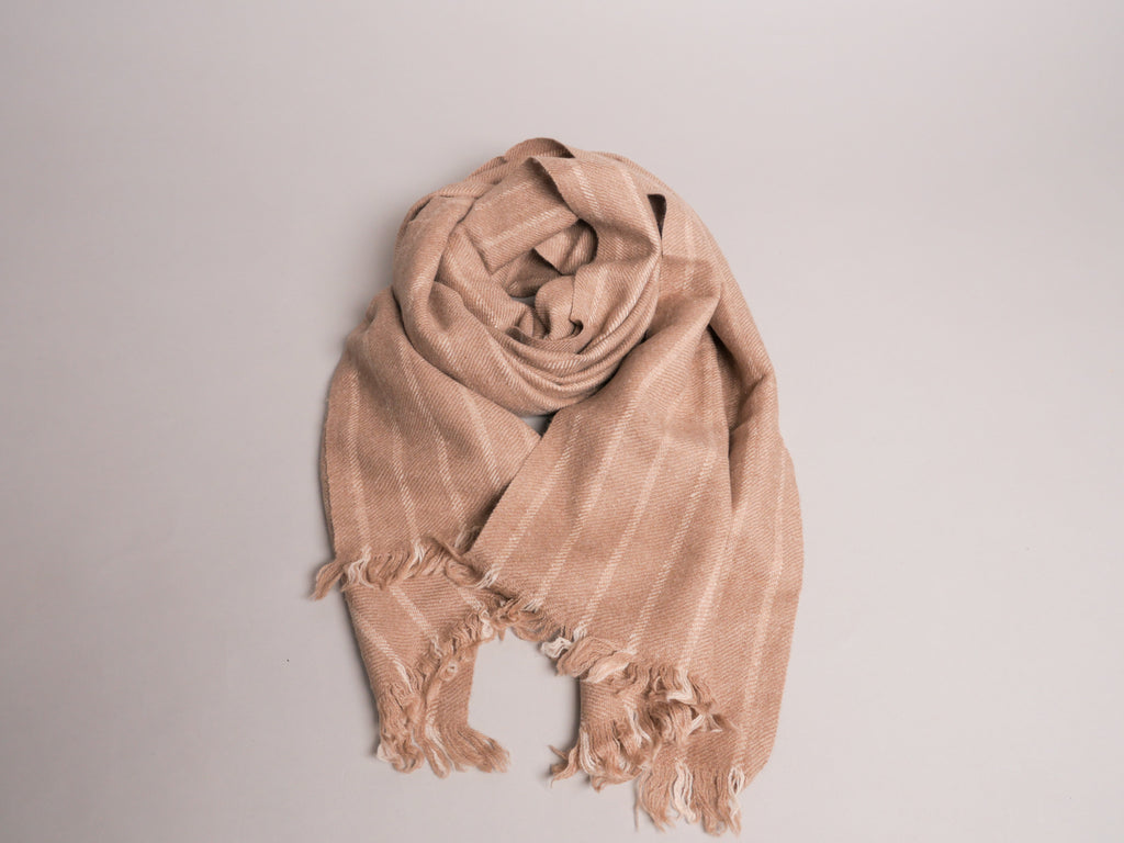 Ladakh 100% Pashmina Echarpe, White Stripe
