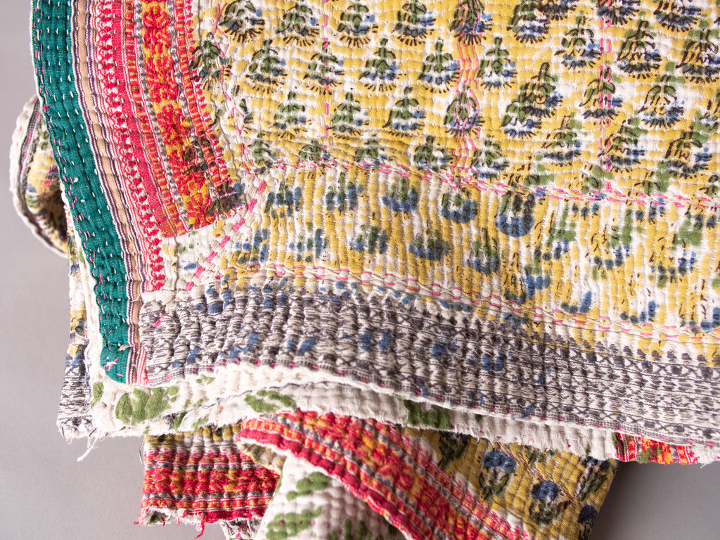 Vintage Block Printed Kantha Cornflowers No.1
