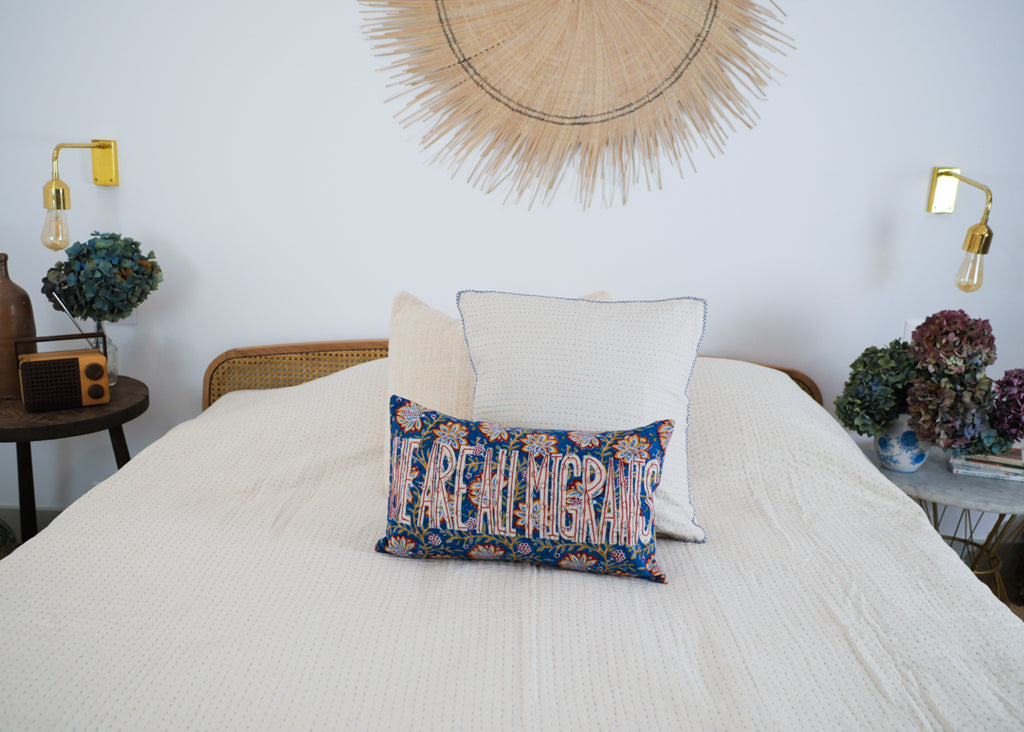 Contemporary Kantha quilt, Blue queen