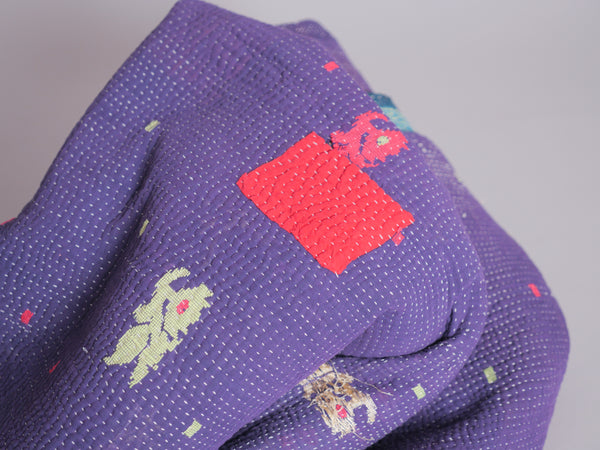 Kantha sari couvre-lit  No.105 "Regal ",  coton recyclé brodé à la main