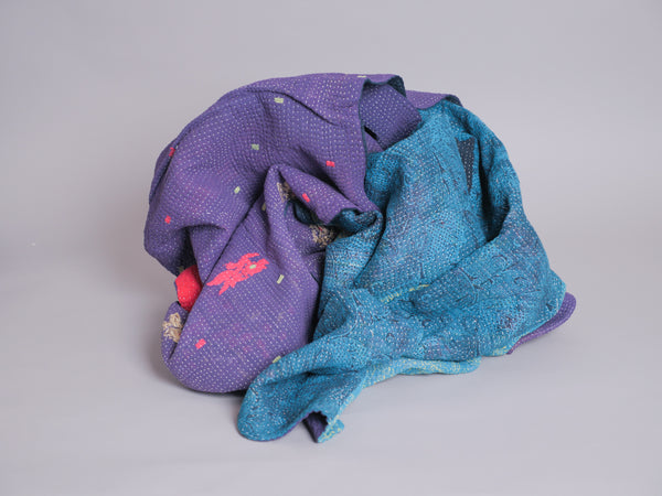 Kantha sari couvre-lit  No.105 "Regal ",  coton recyclé brodé à la main