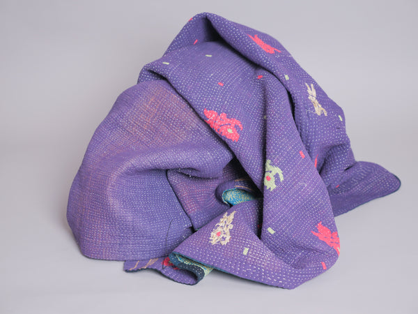 Kantha sari couvre-lit  No.105 "Regal ",  coton recyclé brodé à la main