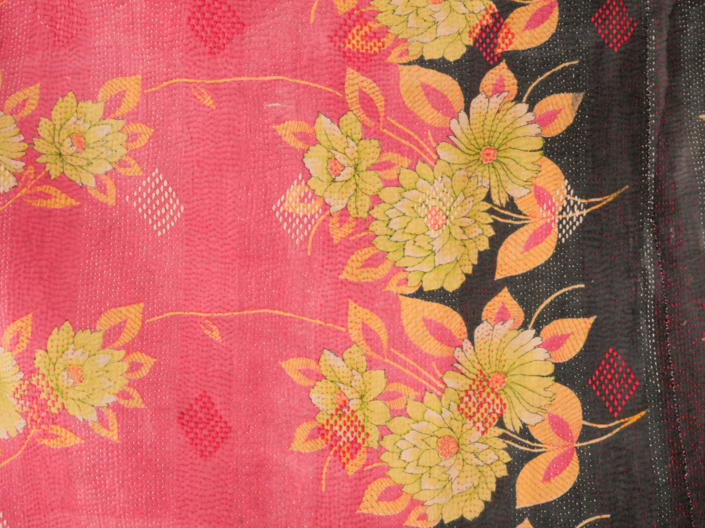 Kantha couvre lit rose