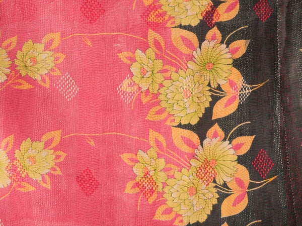 Kantha couvre lit rose