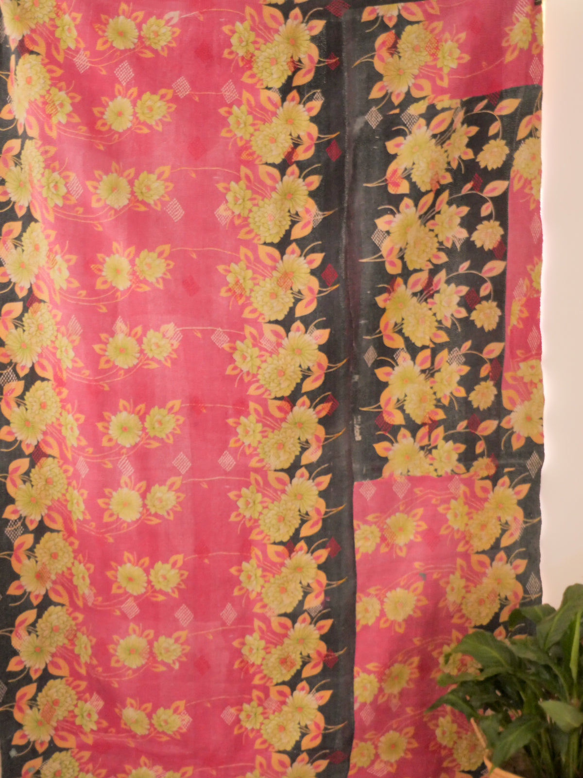 Kantha couvre lit rose