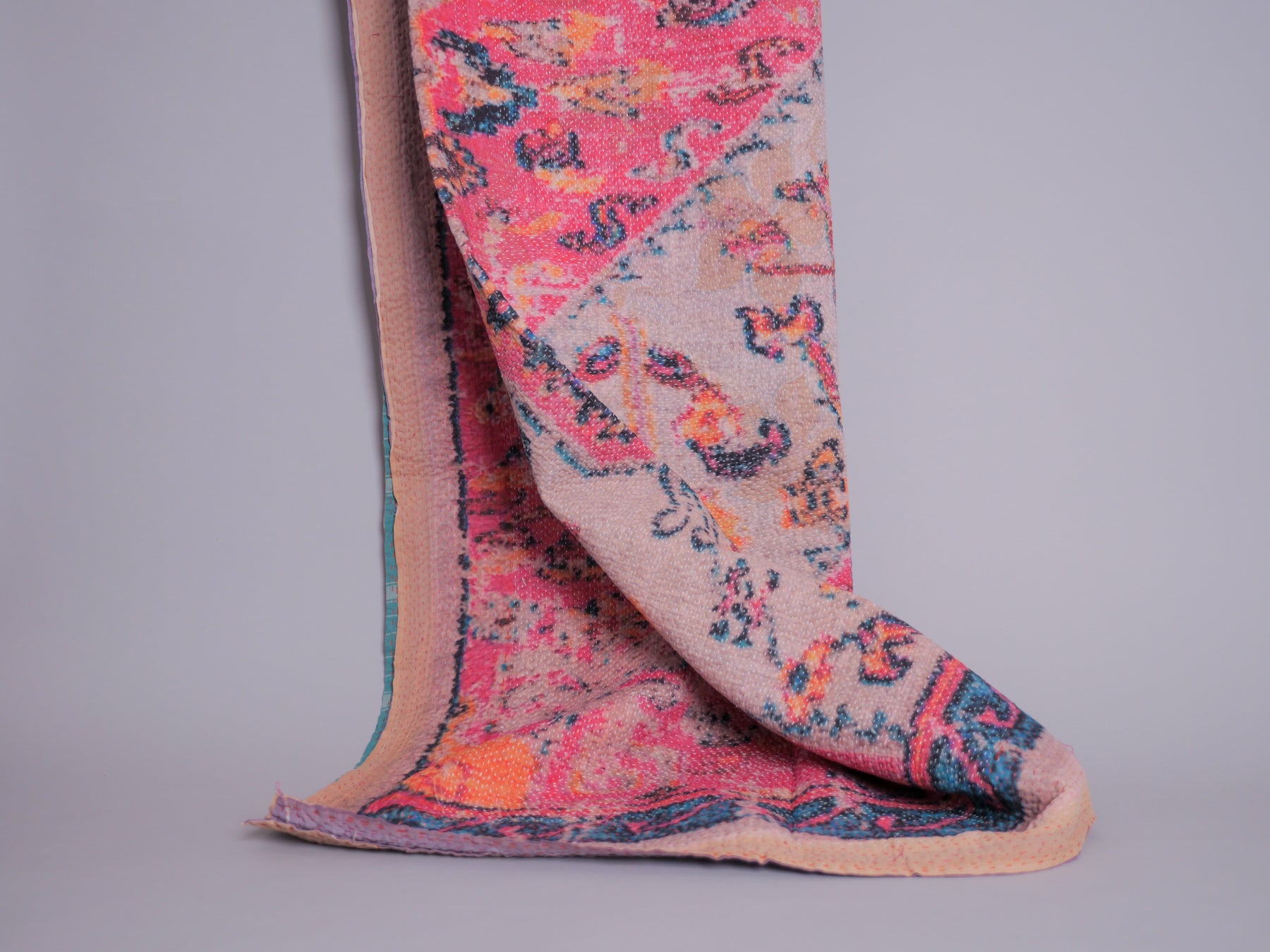 Kantha brodé main avec motif imprimé 