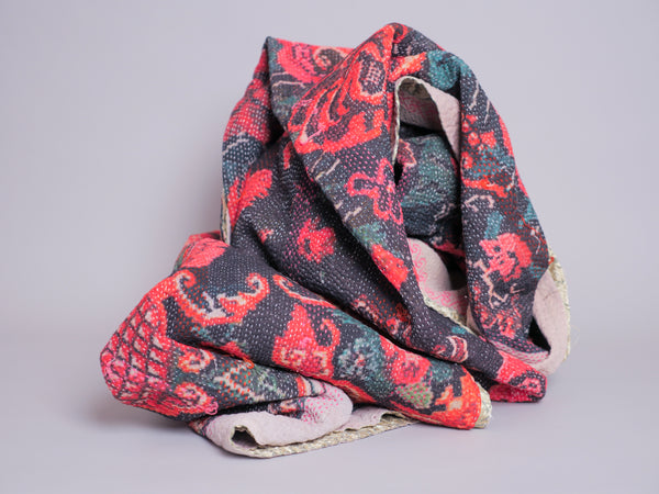 Vintage tapestry kantha, couvre-lit  coton brodé à la main