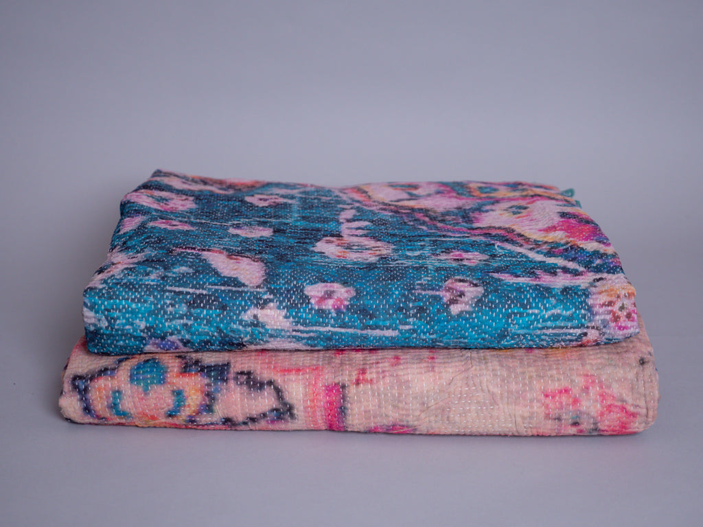 Vintage tapestry kantha, couvre-lit  coton brodé à la main
